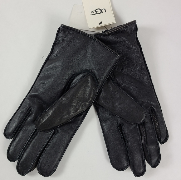 UGG Australia Mens Black Leather Metisse Gloves - Picture 3 of 3